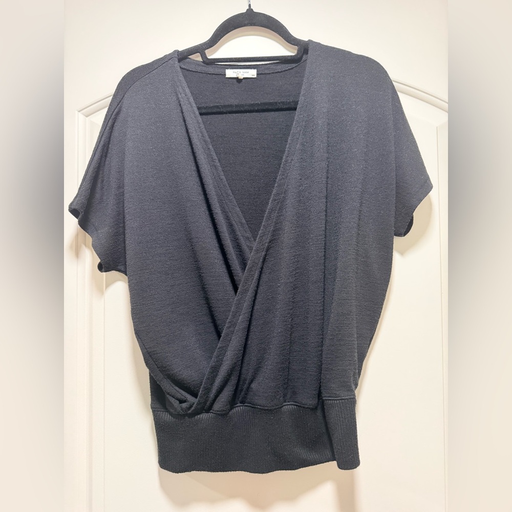 rag & bone Black Draped V-Neck Short Sleeve Top